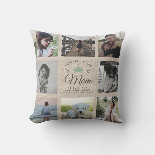 Modern Rustic Frohe Weihnachten Mama Foto Collage Kissen (Vorderseite)