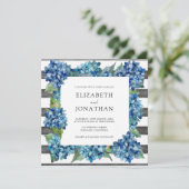 Modern Rustic Gray Blue Hydrangeas Striped Wedding Einladung (Stehend Vorderseite)