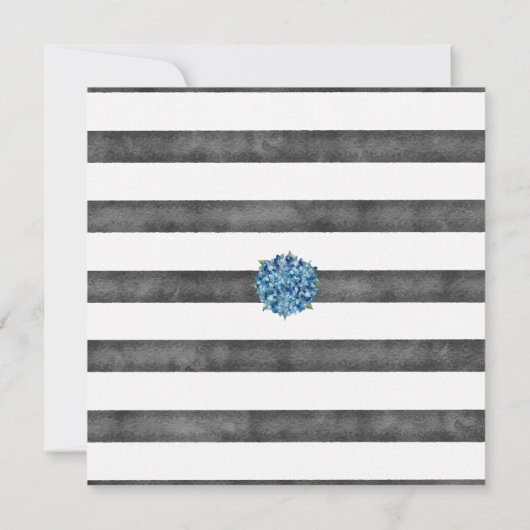 Modern Rustic Gray Blue Hydrangeas Striped Wedding Einladung (Rückseite)