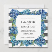 Modern Rustic Gray Blue Hydrangeas Striped Wedding Einladung (Vorderseite)
