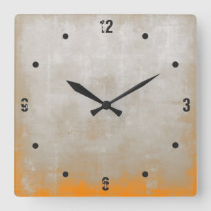 Modern Rustic Gray Orange Abstract Quadratische Wanduhr