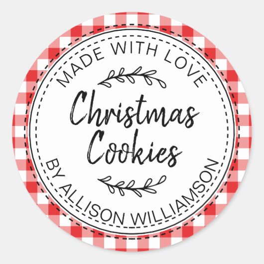 Modern Rustic Homemade Christmas Cookies Red Check Runder Aufkleber (Vorderseite)