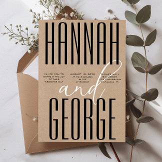 Modern Rustic Kraft Black & White QR Code Wedding Einladung