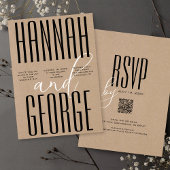 Modern Rustic Kraft Black & White QR Code Wedding Einladung
