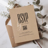 Modern Rustic Kraft Black & White QR Code Wedding Einladung