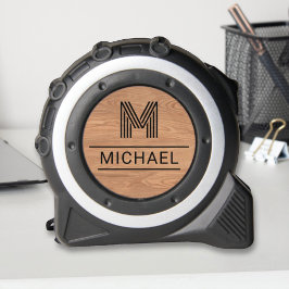 Modern Rustic Monogram Name Initial on Wood Grain Maßband