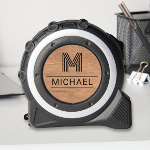 Modern Rustic Monogram Name Initial on Wood Grain Maßband