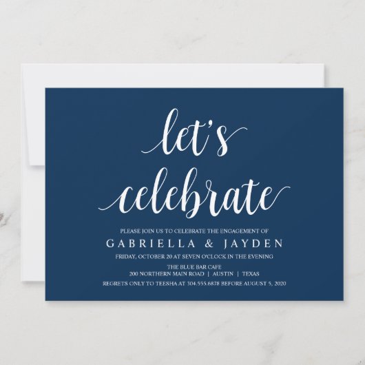 Modern Rustic, Navy Blue Drehbuch, Engagement Part Einladung (Vorderseite)