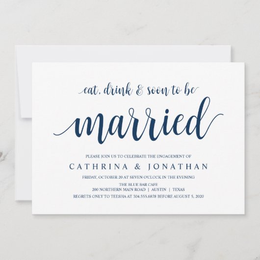 Modern Rustic, Navy Blue Drehbuch, Engagement Part Einladung (Vorderseite)