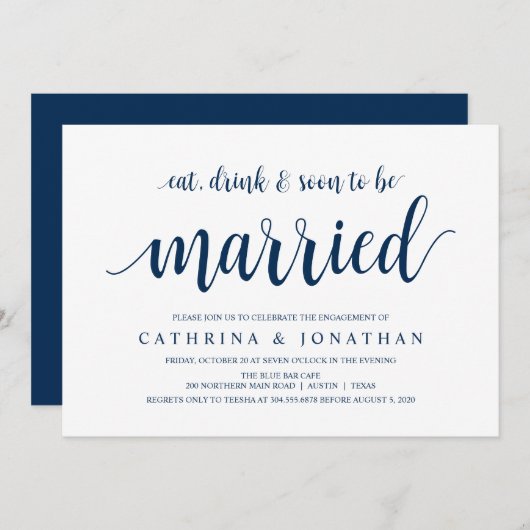 Modern Rustic, Navy Blue Drehbuch, Engagement Part Einladung (Vorne/Hinten)