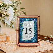 Modern Rustic Navy Blue Hydrangeas Striped Wedding Tischnummer