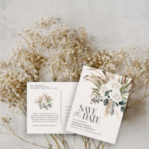 Modern rustic pampas eucalyptus botanical elegant  ankündigungspostkarte