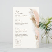Modern Rustic Pampas Grass Wedding Menu Card (Stehend Vorderseite)