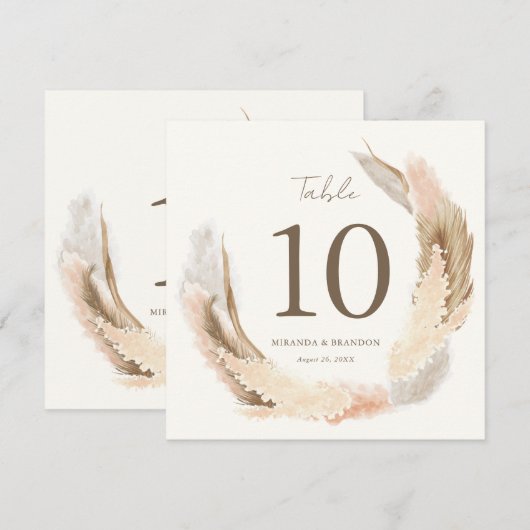 Modern Rustic Pampas Grass Wedding Table Number Einladung (Vorne/Hinten)