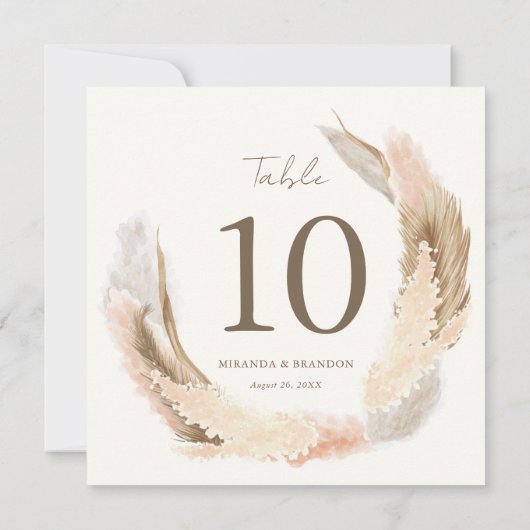 Modern Rustic Pampas Grass Wedding Table Number Einladung (Rückseite)