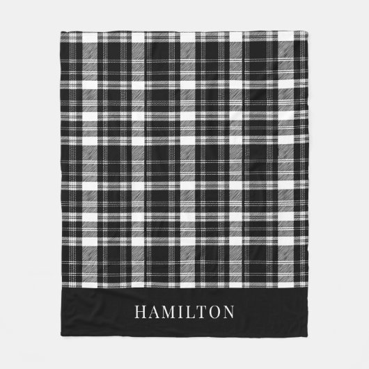  Modern Rustic Personalized Black and White Plaid Fleecedecke (Vorderseite)