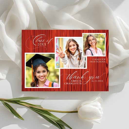 Modern Rustic Photo Collage Graduation Dankeskarte