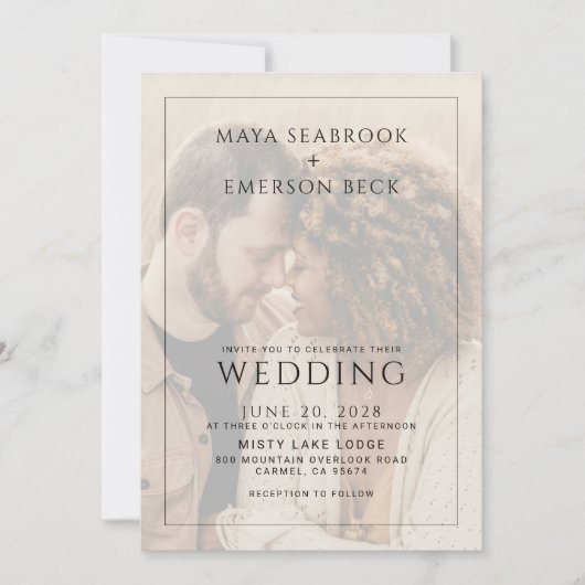 Modern Rustic Photo Overlay Wedding Einladung (Vorderseite)