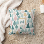 Modern Rustic Pine Forest Christmas Trees Monogram Kissen (Decke)
