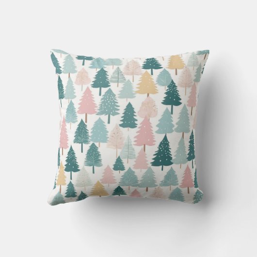 Modern Rustic Pine Forest Christmas Trees Monogram Kissen (Rückseite)