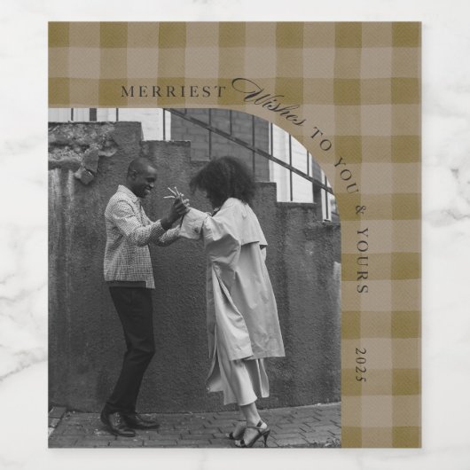 Modern Rustic Plaid Holiday Wine Label Personalize Weinetikett (Einzelnes Label)