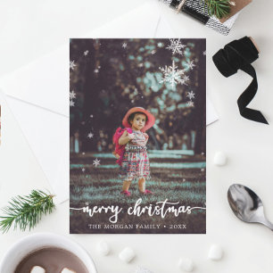 Modern Rustic Script Christmas Photo Card Dankeskarte