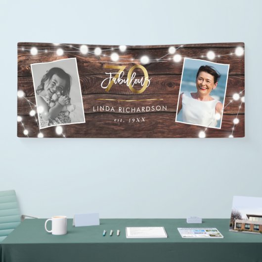 Modern Rustic String Lights Gold Fab 70. Geburtsta Banner (Messe)