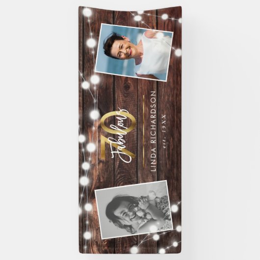 Modern Rustic String Lights Gold Fab 70. Geburtsta Banner (Vertikal)