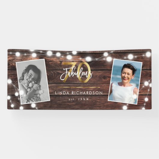 Modern Rustic String Lights Gold Fab 70. Geburtsta Banner (Horizontal)