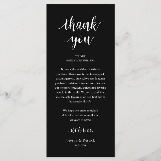 Modern Rustic Wedding Dinner Thank You Card Programm (Vorderseite)