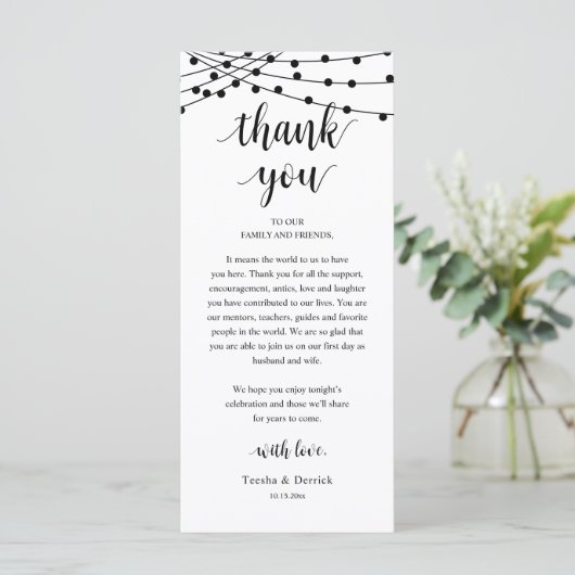 Modern Rustic Wedding Dinner Thank You Card Programm (Stehend Vorderseite)