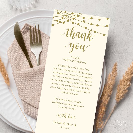 Modern Rustic Wedding Dinner Thank You Card Programm
