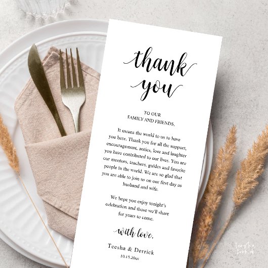 Modern Rustic Wedding Dinner Thank You Card Programm