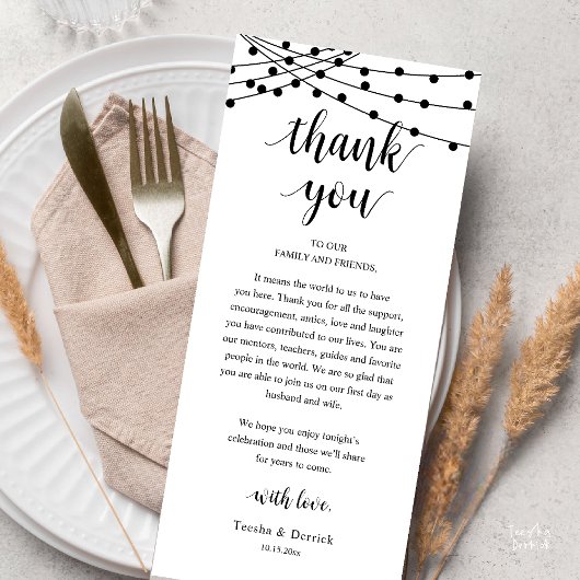 Modern Rustic Wedding Dinner Thank You Card Programm