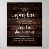 Modern Rustic Wedding Open Bar Drunken Shenanigans Poster (Vorne)