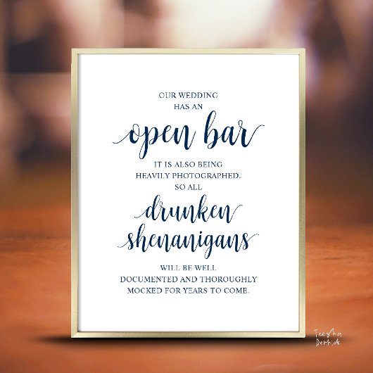 Modern Rustic Wedding Open Bar Drunken Shenanigans Poster