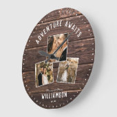 Modern Rustic Wedding Photo Collage Keepsake Große Wanduhr (Winkel)
