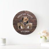 Modern Rustic Wedding Photo Collage Keepsake Große Wanduhr (Zuhause)