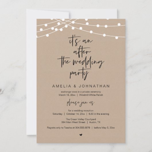 Modern Rustic Wedding Reception Brown Kraft Einladung (Vorderseite)