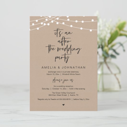 Modern Rustic Wedding Reception Brown Kraft Einladung (Stehend Vorderseite)