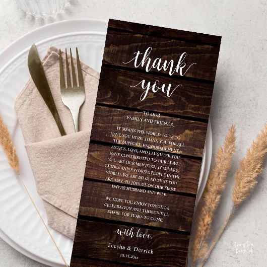 Modern Rustic Wedding Reception Thank You Card Programm