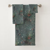 Modern Rustic Winter Pine Pattern Badhandtuch Set (Insitu)
