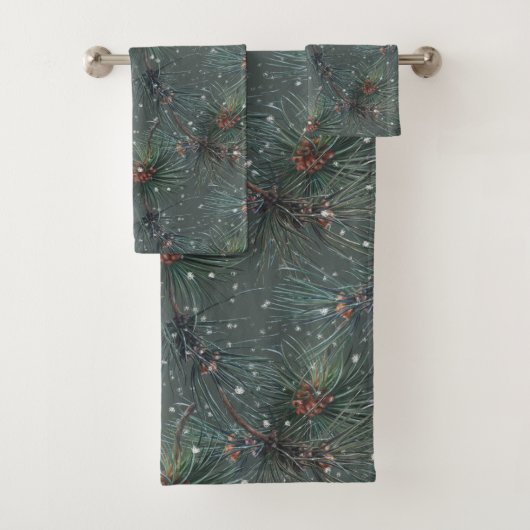 Modern Rustic Winter Pine Pattern Badhandtuch Set (Insitu)