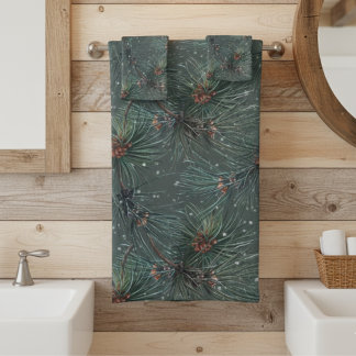 Modern Rustic Winter Pine Pattern Badhandtuch Set