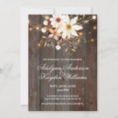 Modern Rustic Wood Floral Lights Wedding  Einladung (Vorderseite)