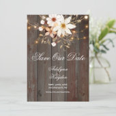 Modern Rustic Wood Floral Lights Wedding Save The Date (Stehend Vorderseite)