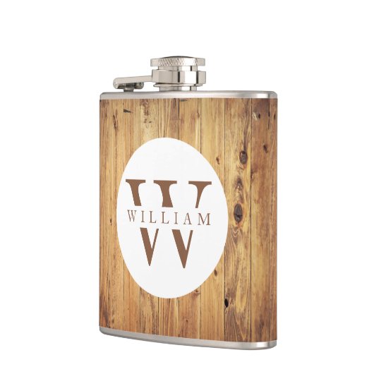 Modern Rustic Wood Monogram Name + Initial Flachmann (Links)