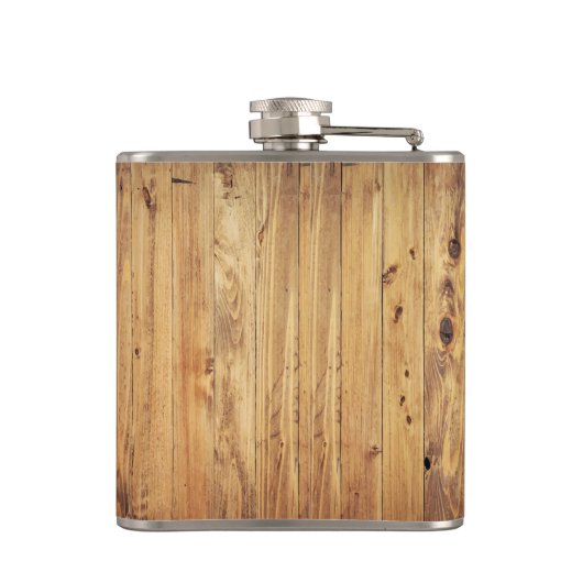 Modern Rustic Wood Monogram Name + Initial Flachmann (Rückseite)