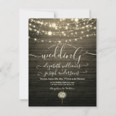 Modern Rustic Wood & White Lights String wedding Einladung (Vorderseite)