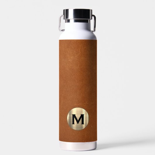 Modern Sable Leather Gold Monogram Trinkflasche (Vorne)